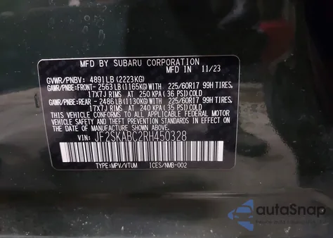 2024 Subaru Forester из США, поврежденный, VIN JF2SKABC2RH450328